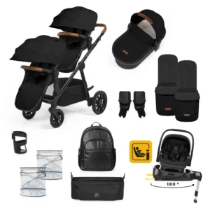 Ickle Bubba Virgo Growing Family 14 Piece Travel System with i-Size Nimbus Car Seat & Spin ISOFIX Base - Black