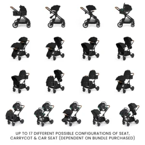 Ickle Bubba Virgo Twin 18 Piece Travel System with i Size Nimbus Car Seats & Spin ISOFIX Bases Black (18)