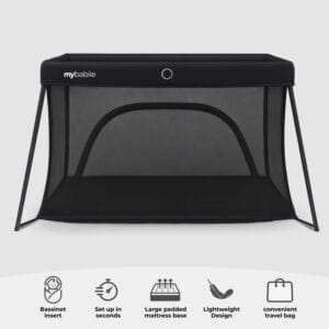 My Babiie MBTC3 Air Light 3 in 1 Travel Cot with Bassinet Black (5)