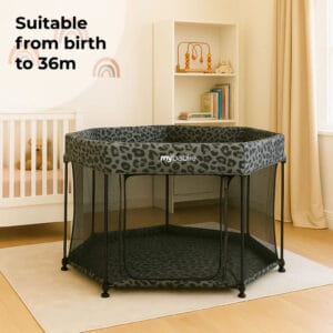 My Babiie Playpen Grey Leopard (1)