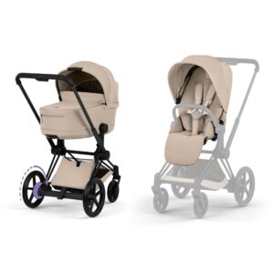NEW CYBEX e-Priam Pushchair Set Comfort Collection - Matt Black - Cozy Beige
