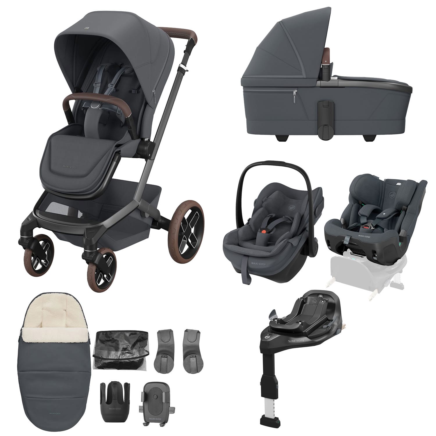 Maxi Cosi Fame 2026 10 Piece Premium Family XL Travel System Moon Graphite