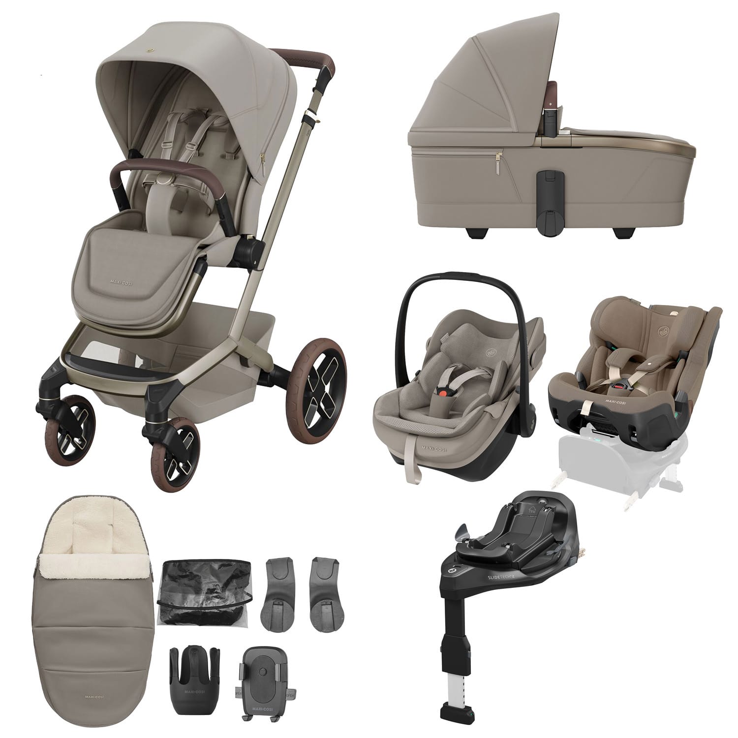 Maxi Cosi Fame 2026 10 Piece Premium Family XL Travel System Sapphire Sand
