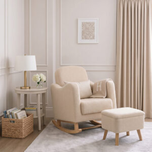 Bebe & Beyond Soother Nursing Chair and Stool Oat Boucle (1)