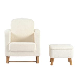 Bebe & Beyond Soother Nursing Chair and Stool Off White Boucle (2)