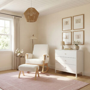 Bebe & Beyond Storyteller Nursing Chair and Stool Off White Ted (1)