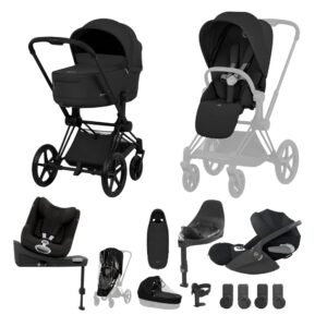 CYBEX PRIAM Fold Cot Newborn to Toddler Travel System Bundle Matt Black Sepia Black