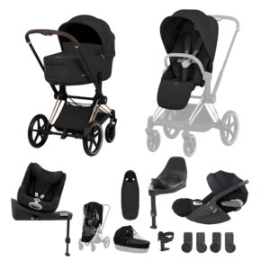 CYBEX PRIAM Fold Cot Newborn to Toddler Travel System Bundle Rose Gold Sepia Black