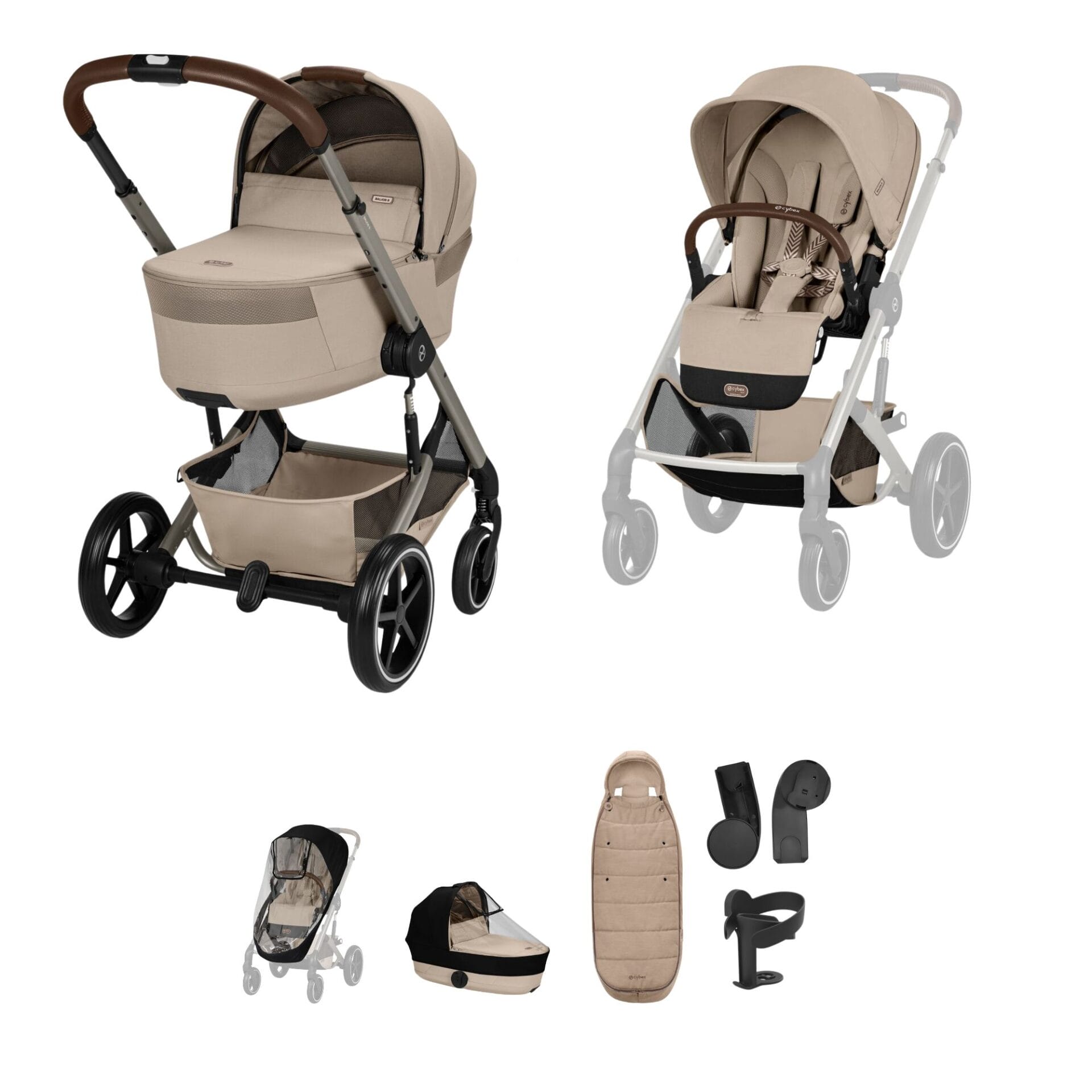 Cybex BALIOS S LUX Fold Carrycot Accessory Bundle Almond Beige