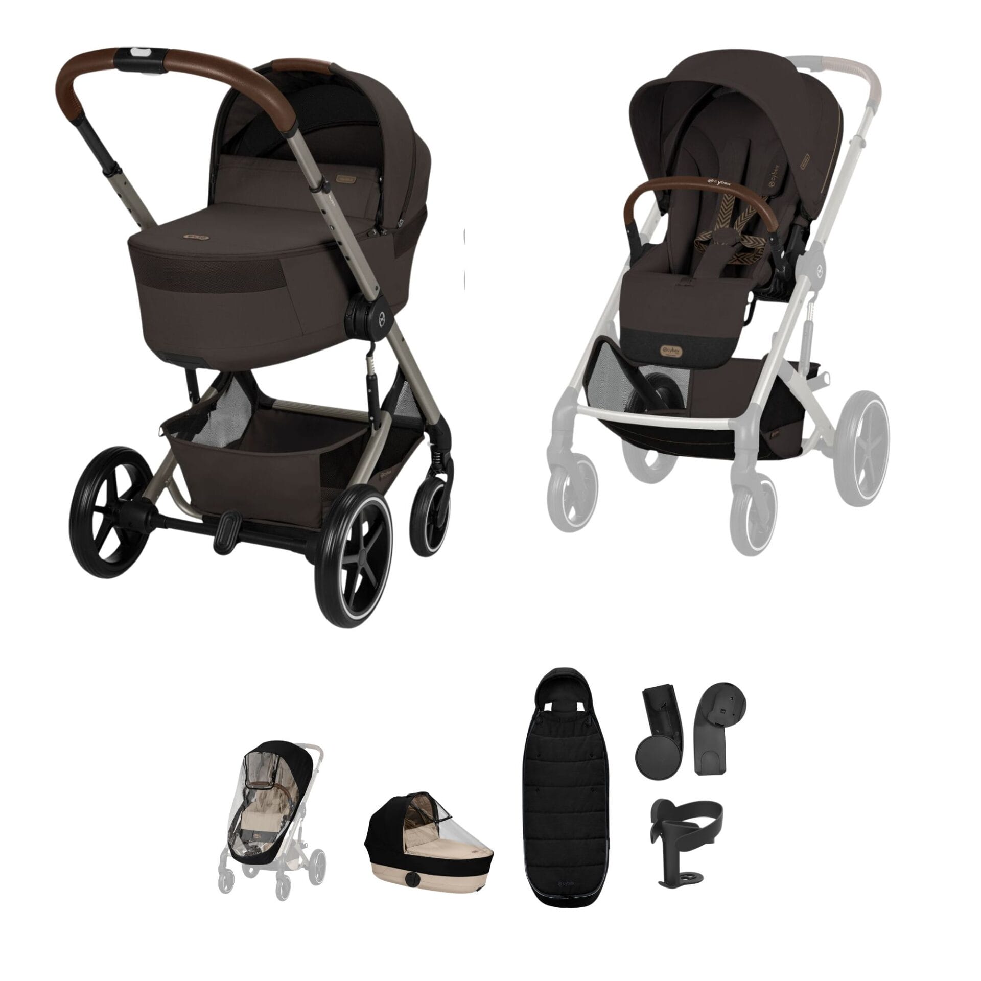 Cybex BALIOS S LUX Fold Carrycot Accessory Bundle Chocolate Brown