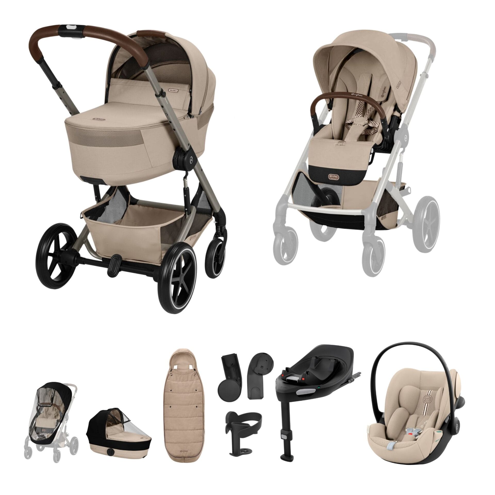 Cybex BALIOS S LUX Fold Carrycot Ultimate Travel System Bundle Almond Beige