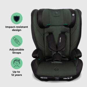 My Babiie MBCS75 i Size (76 150cm) Car Seat ISOFIX Forest Green (1)