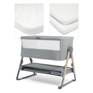 M and P Lua Bedside Crib with Sheet & Mattress Protector Bundle Grey White (7)