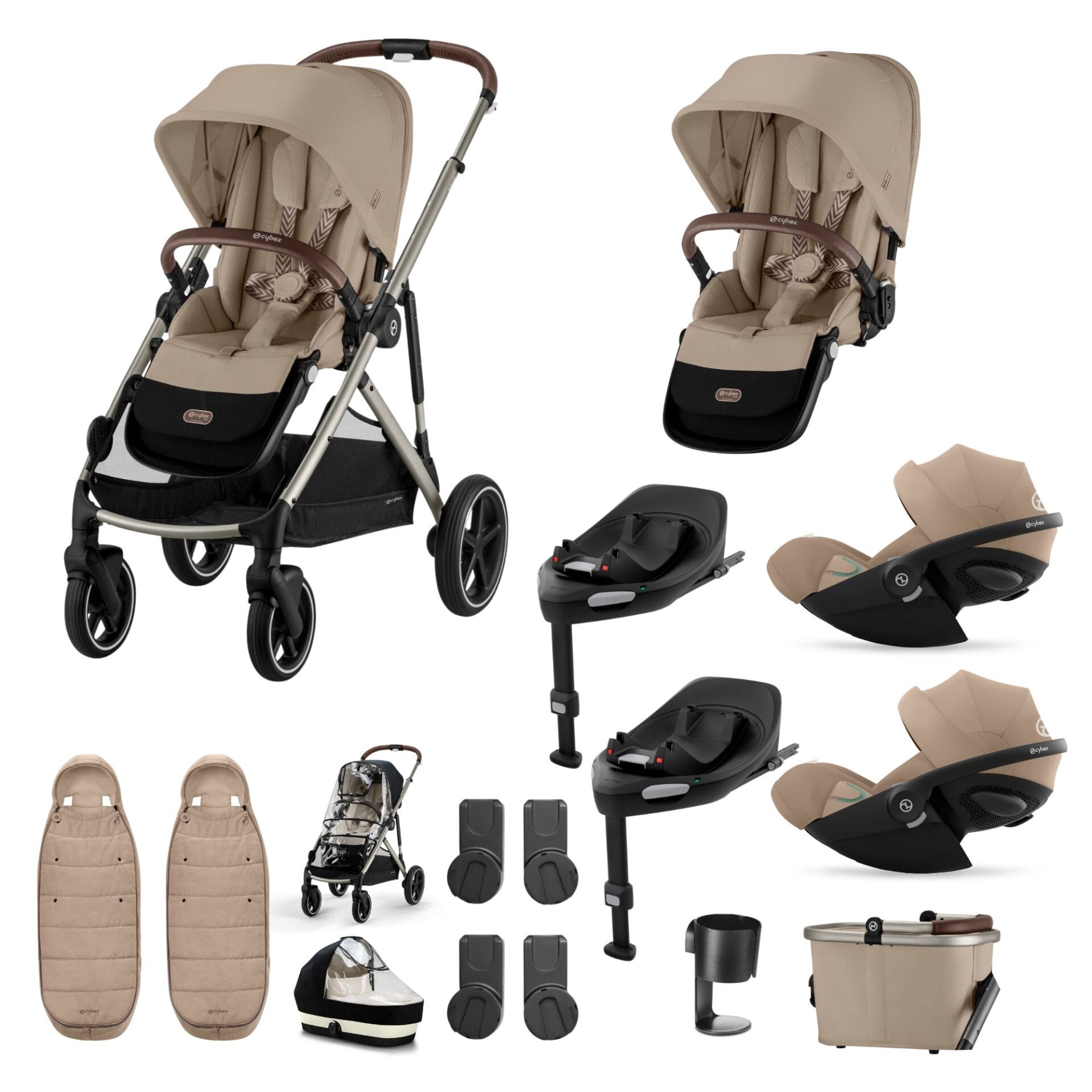 Cybex Gazelle Twin 11 Piece 2 Seat Cloud G3 Bundle Almond Beige