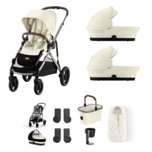 Cybex Gazelle Twin 9 Piece 1 Seat 2 Carrycot Bundle Seashell Beige
