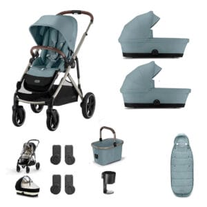 Cybex Gazelle Twin 9 Piece 1 Seat 2 Carrycots Bundle Stormy Blue