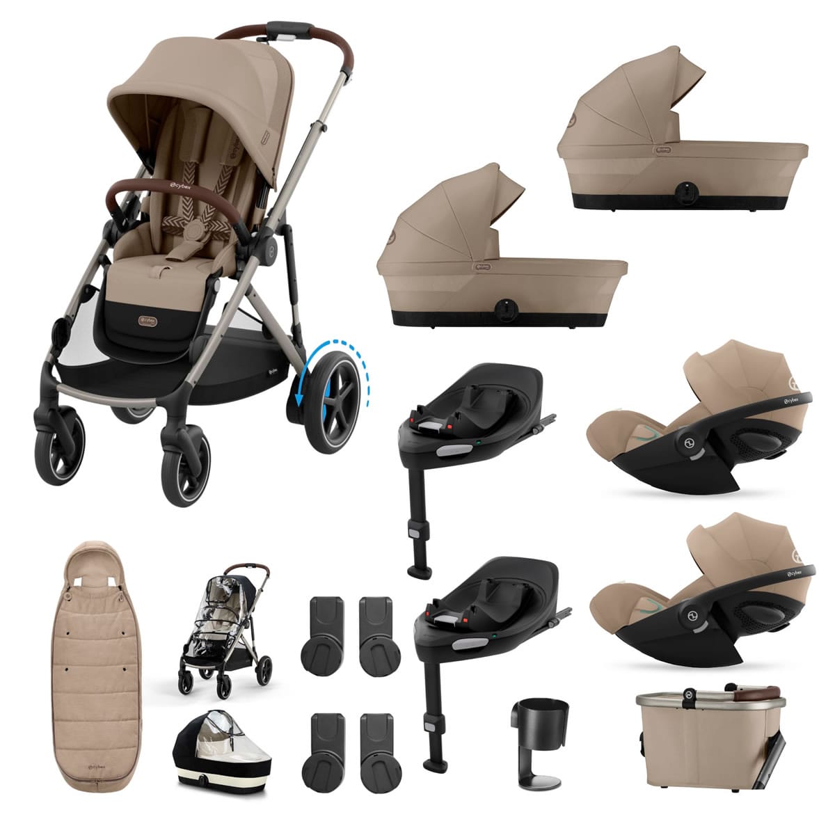 Cybex e Gazelle Twin 11 Piece 1 Seat 2 Carrycot Cloud G3 Bundle Almond Beige