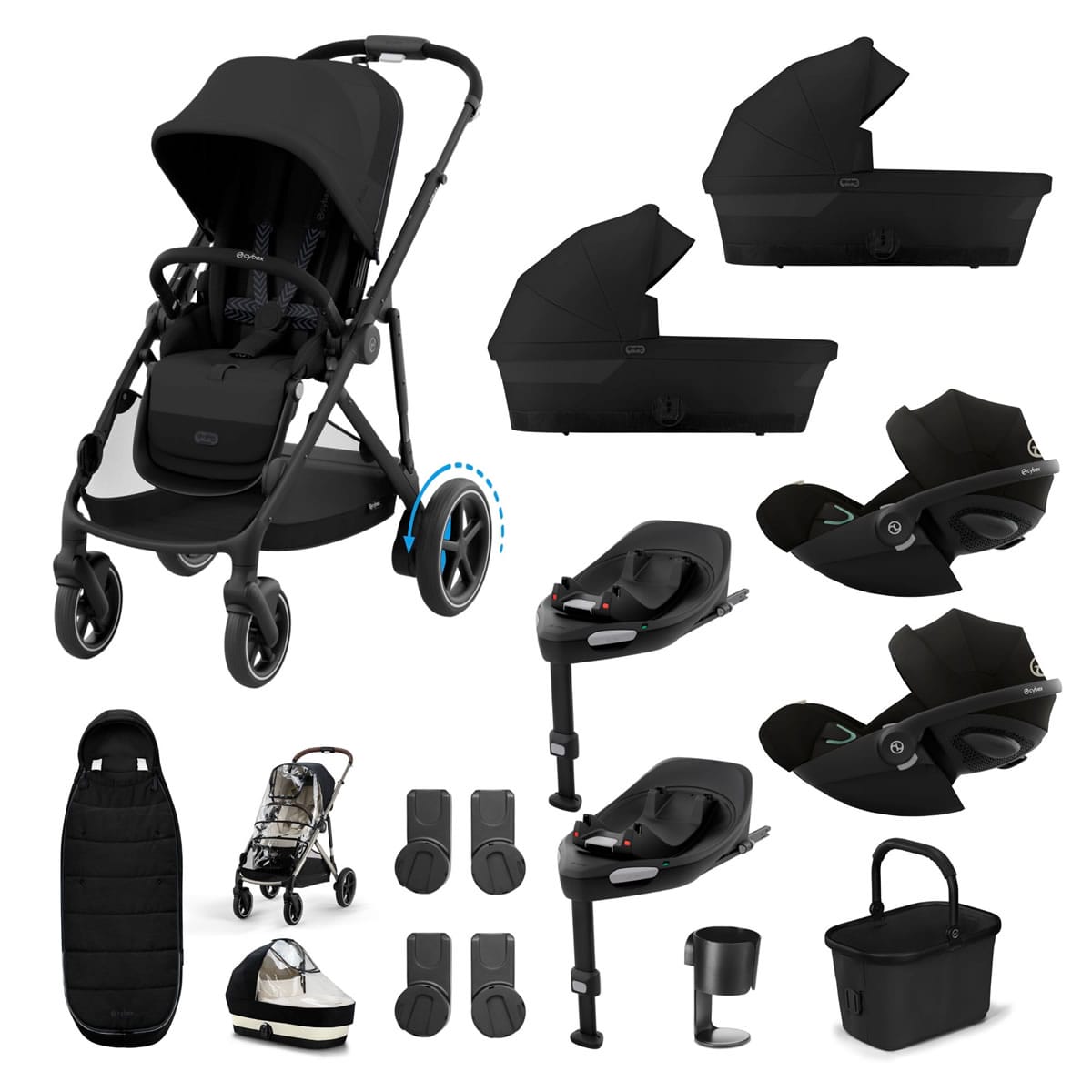 Cybex e Gazelle Twin 11 Piece 1 Seat 2 Carrycot Cloud G3 Bundle Moon Black