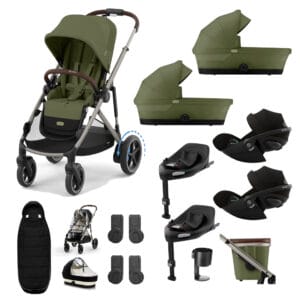 Cybex e Gazelle Twin 11 Piece 1 Seat 2 Carrycot Cloud G3 Bundle Moss Green