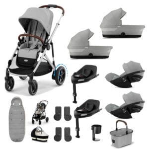 Cybex e Gazelle Twin 11 Piece 1 Seat 2 Carrycot Cloud G3 Bundle Stone Grey