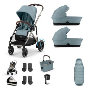 Cybex e Gazelle Twin 9 Piece 1 Seat 2 Carrycots Bundle Stormy Blue