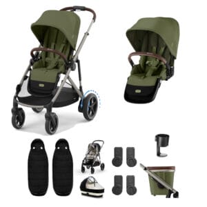 Cybex e Gazelle Twin 9 Piece 2 Seat Bundle Moss Green
