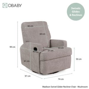 Obaby Madison Swivel Glider Recliner Chair Chenille Mushroom