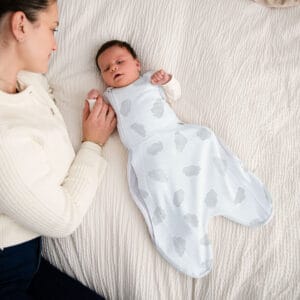 Purflo 0.5 Tog Swaddle to Sleep Bag – Cotton Clouds