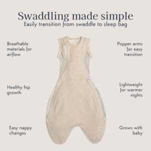 Purflo 0.5 Tog Swaddle to Sleep Bag – Sand (1)
