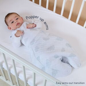 Purflo 2.5 Tog Swaddle to Sleep Bag – Cotton Clouds (1)