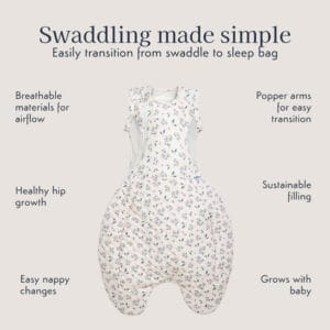 Purflo 2.5 Tog Swaddle to Sleep Bag – Daisy Dreams (2)