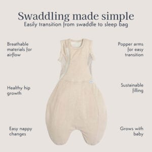 Purflo 2.5 Tog Swaddle to Sleep Bag – Sand (1)