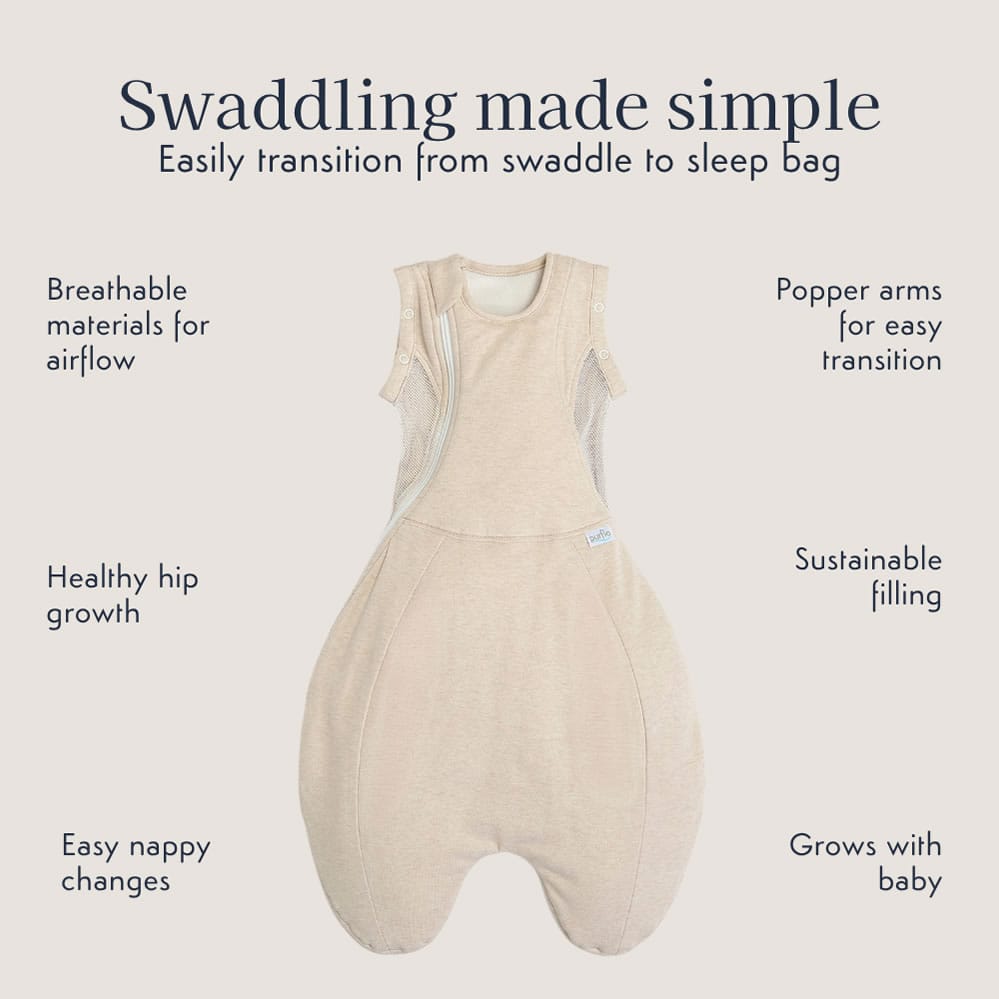 Purflo 2.5 Tog Swaddle to Sleep Bag – Sand (1)