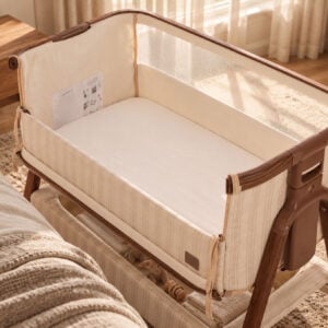 Tutti Bambini Origin CoZee Air 2 Bedside Crib Rich Walnut & Cashmere Vintage Stripe (1)