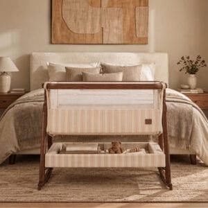 Tutti Bambini Origin CoZee Air 2 Bedside Crib Rich Walnut & Cashmere Vintage Stripe