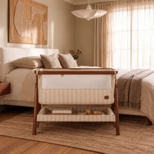 Tutti Bambini Origin CoZee OG Bedside Crib Rich Walnut & Cashmere Vintage Stripe