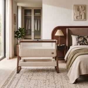 Tutti Bambini Origin CoZee Sense Bedside Crib Rich Walnut & Quilted Cashmere