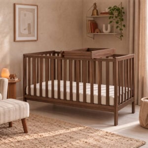 Tutti Bambini Origin Malmo Cot Bed, Cot Top Changer & Mattress Bundle Rich Walnut
