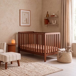 Tutti Bambini Origin Malmo Cot Bed, Cot Top Changer & Mattress Bundle Rich Walnut (39)
