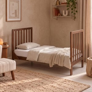 Tutti Bambini Origin Malmo Cot Bed, Cot Top Changer & Mattress Bundle Rich Walnut (40)