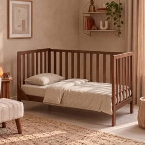 Tutti Bambini Origin Malmo Cot Bed, Cot Top Changer & Mattress Bundle Rich Walnut (41)