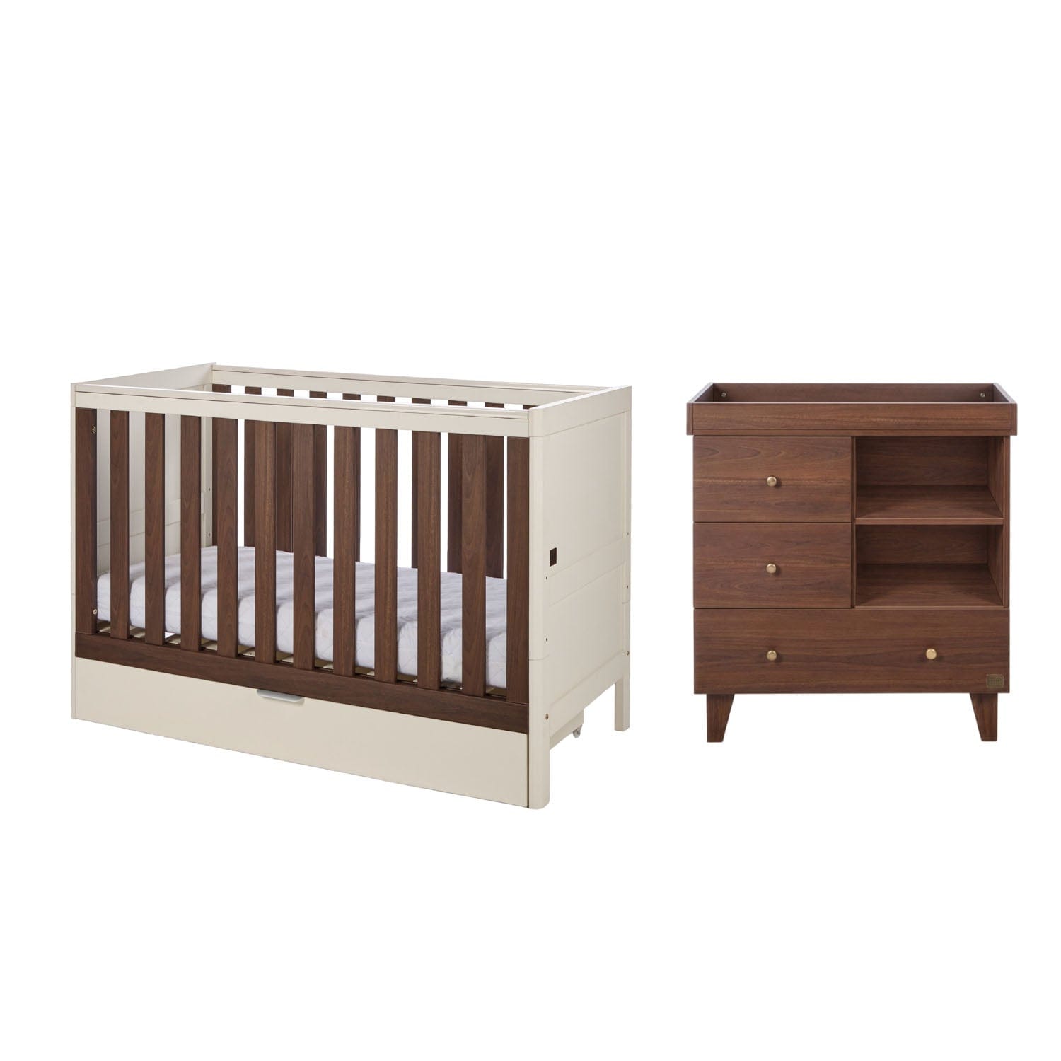 Tutti Bambini Origin Riley Compact 2 Piece Nursery Furniture Set Cashmere Rich Walnut1