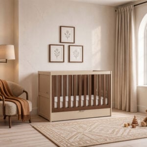 Tutti Bambini Origin Riley Compact Cot Bed with Drawer Cashmere and Rich Walnut (30)