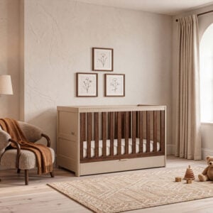 Tutti Bambini Origin Riley Compact Cot Bed with Drawer Cashmere and Rich Walnut (31)