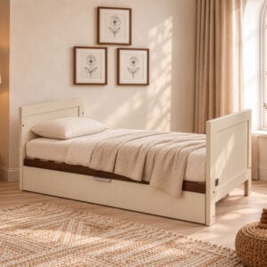 Tutti Bambini Origin Riley Compact Cot Bed with Drawer Cashmere and Rich Walnut (36)